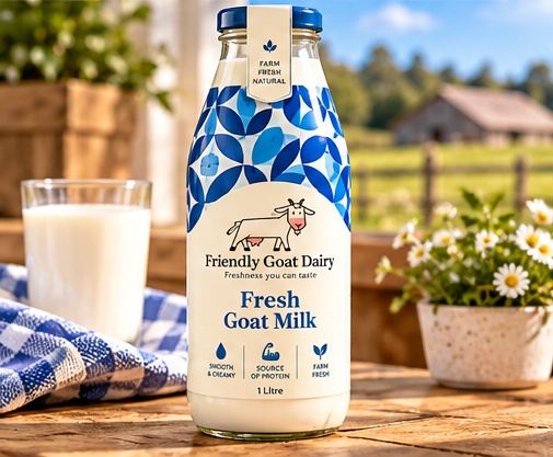 Fresh goat milk packaging concept, not final packaging