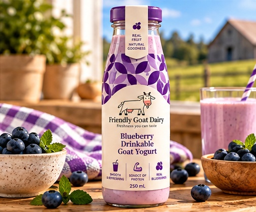 Drinkable goat yogurt packaging concept, not final packaging